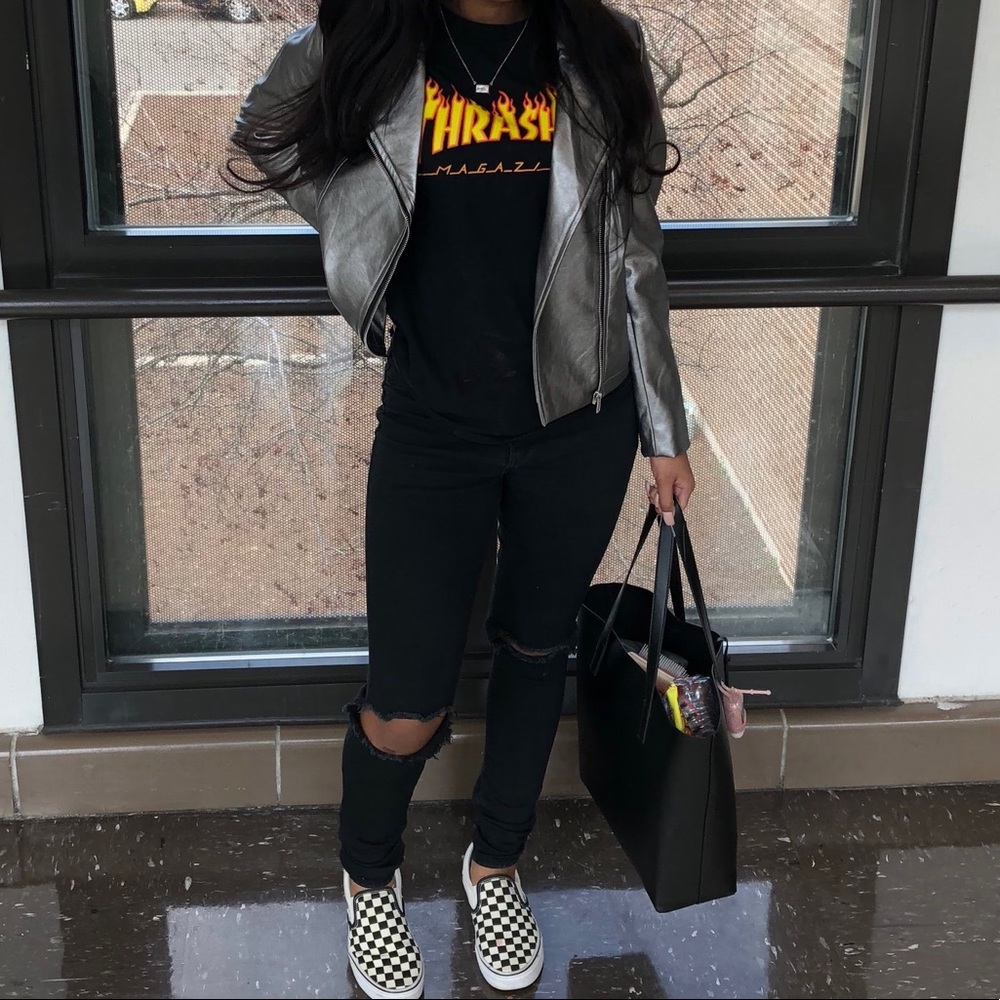 F21 Silver Metallic Faux Leather Jacket